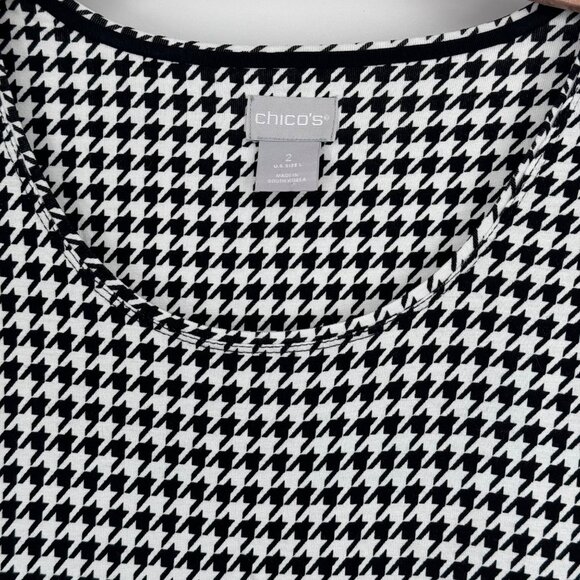 Chicos 2 Womens Houndstooth Long Sleeve Top layering tee size large black knit - Picture 7 of 14